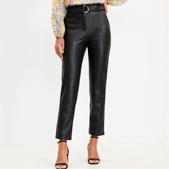 LOFT Pants - LOFT Black Faux Leather Straight-Leg Pants with Belt